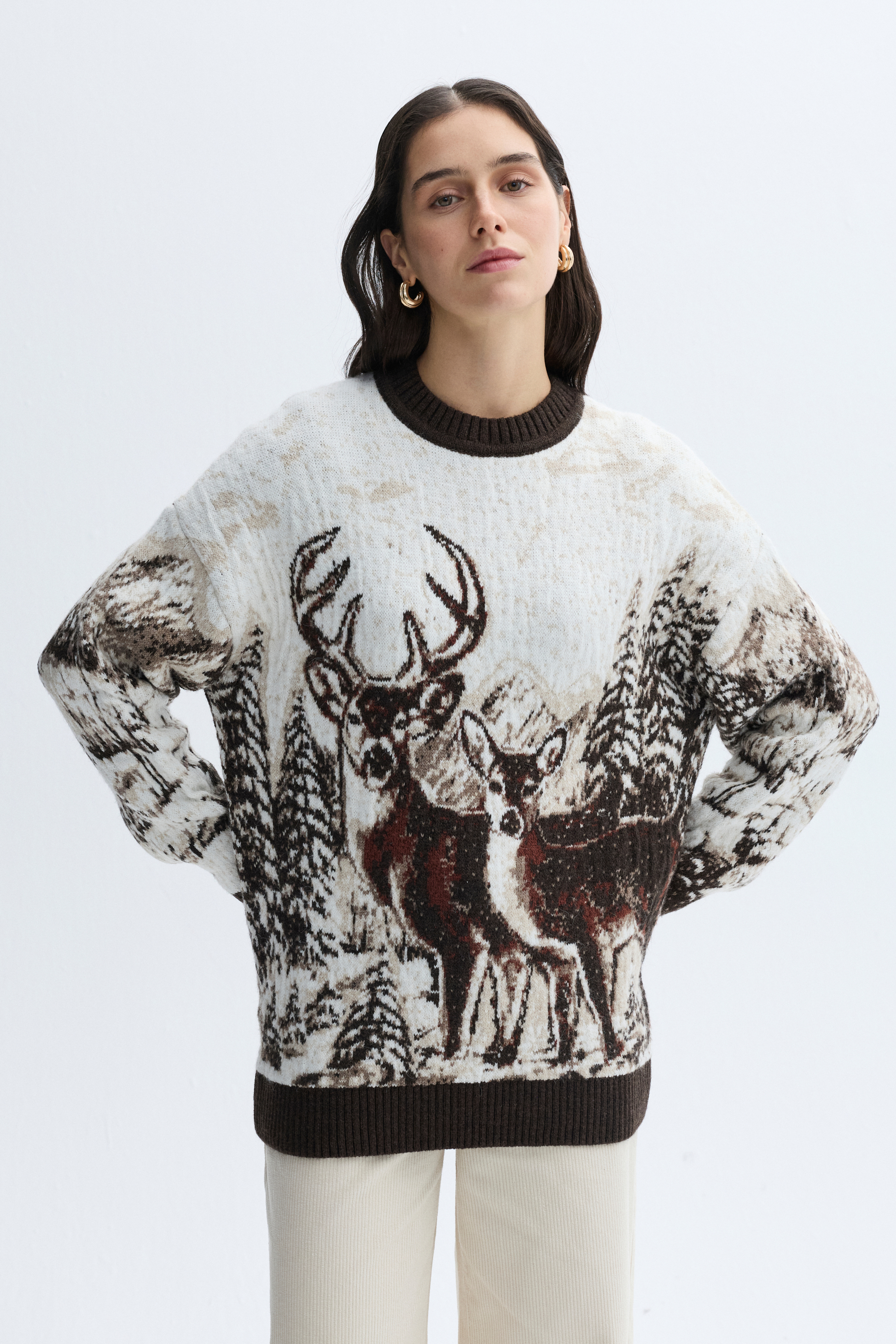 LOOSE FIT JAKARLI BİSİKLET YAKA KAZAK