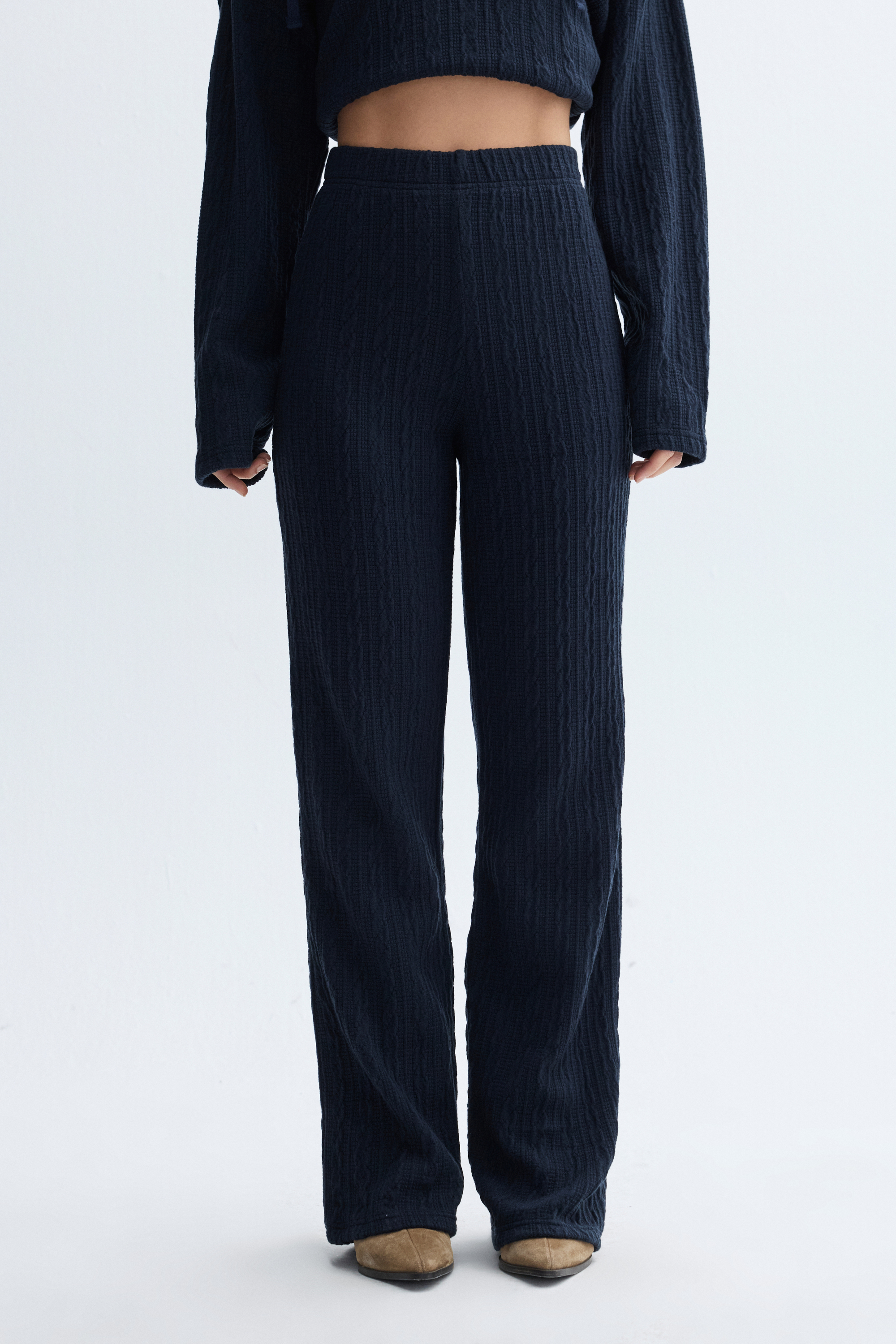 WIDE LEG BELİ LASTİKLİ ÖRME PANTOLON