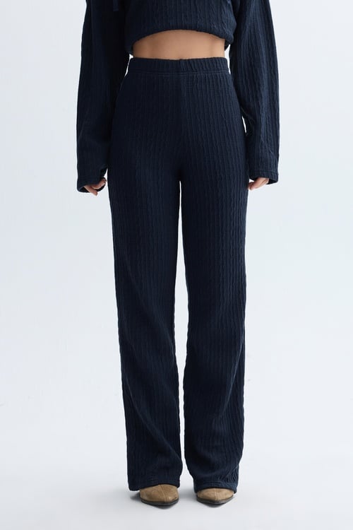 WIDE LEG BELİ LASTİKLİ ÖRME PANTOLON