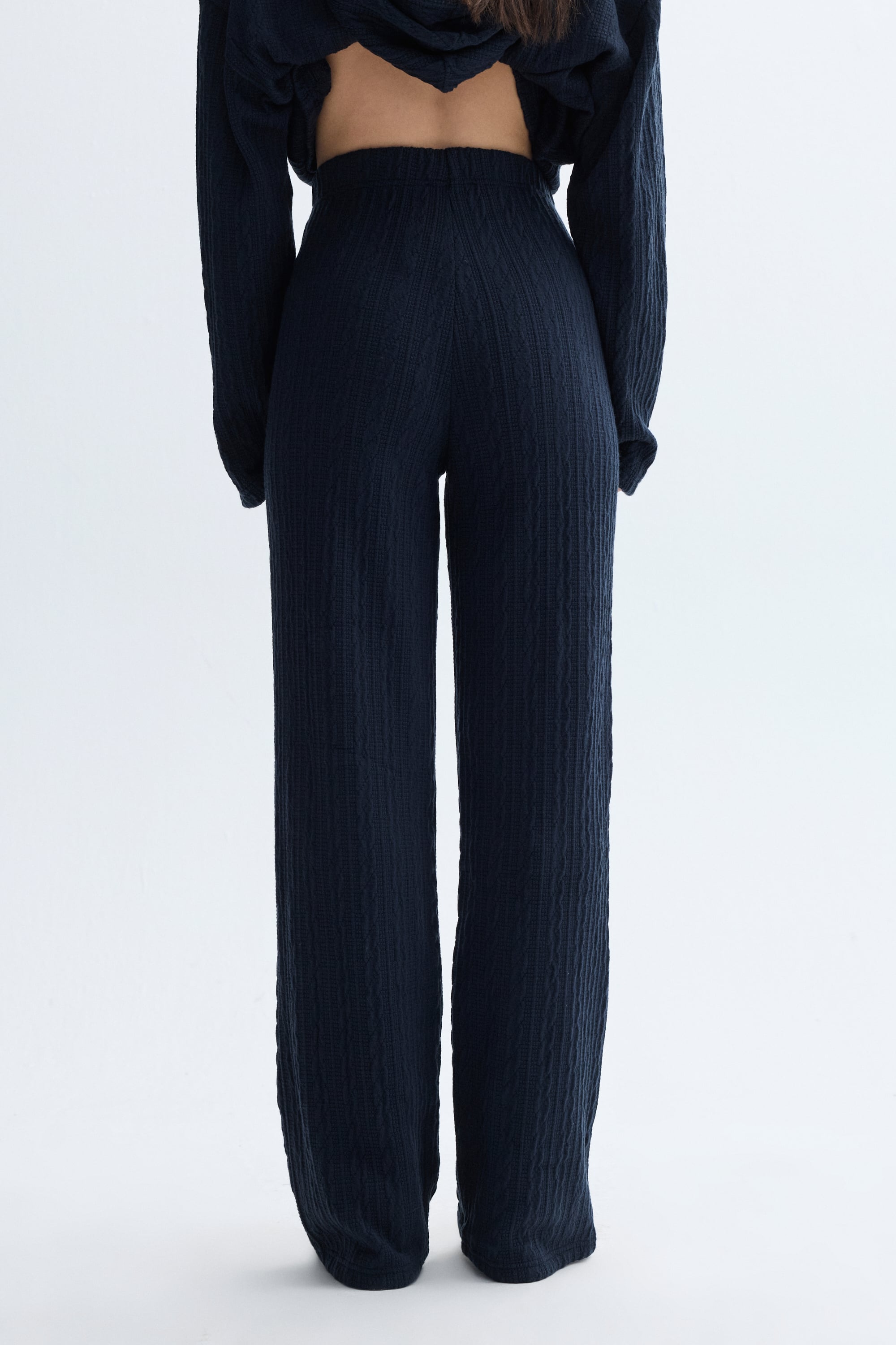 WIDE LEG BELİ LASTİKLİ ÖRME PANTOLON