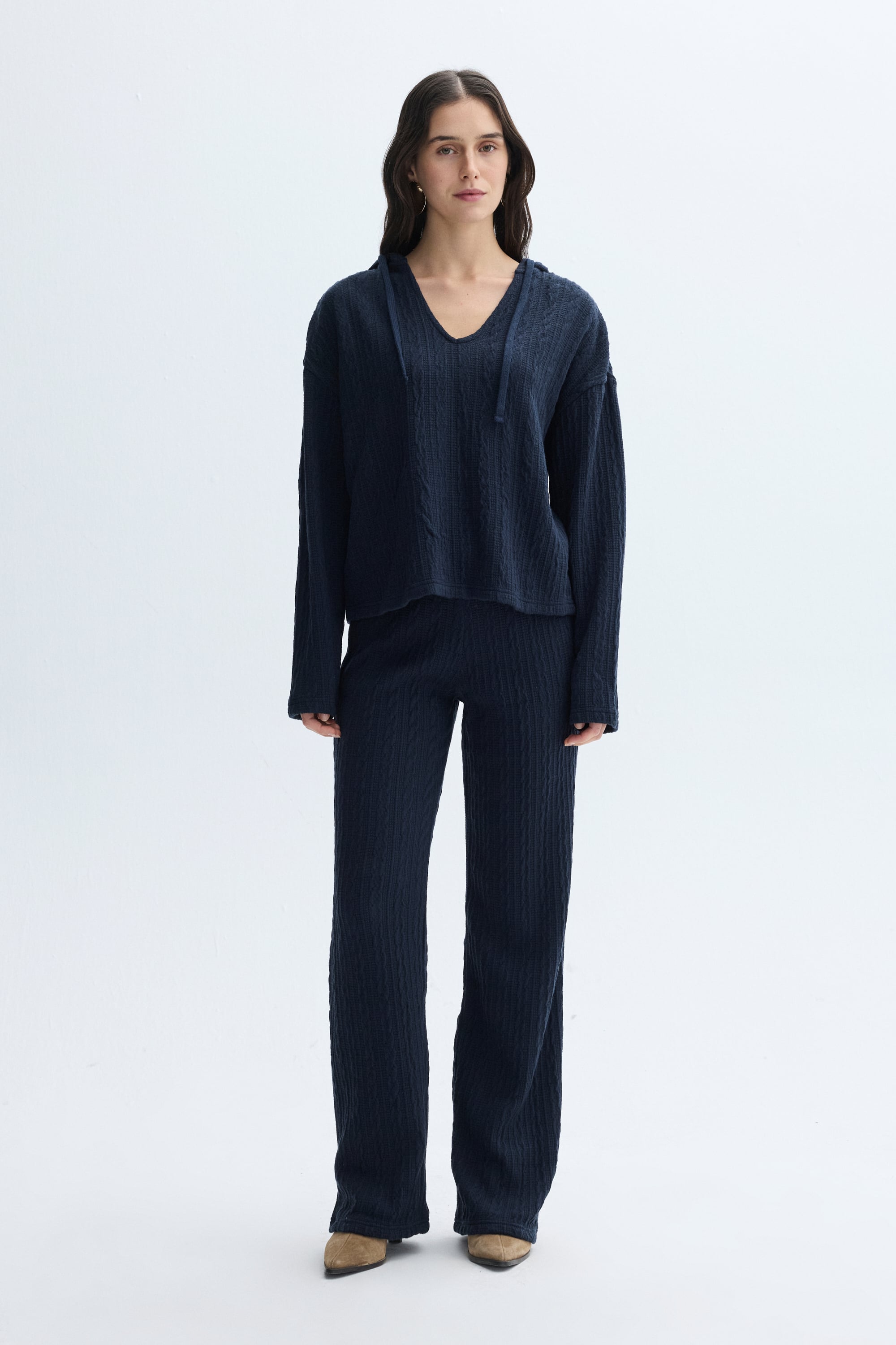 WIDE LEG BELİ LASTİKLİ ÖRME PANTOLON