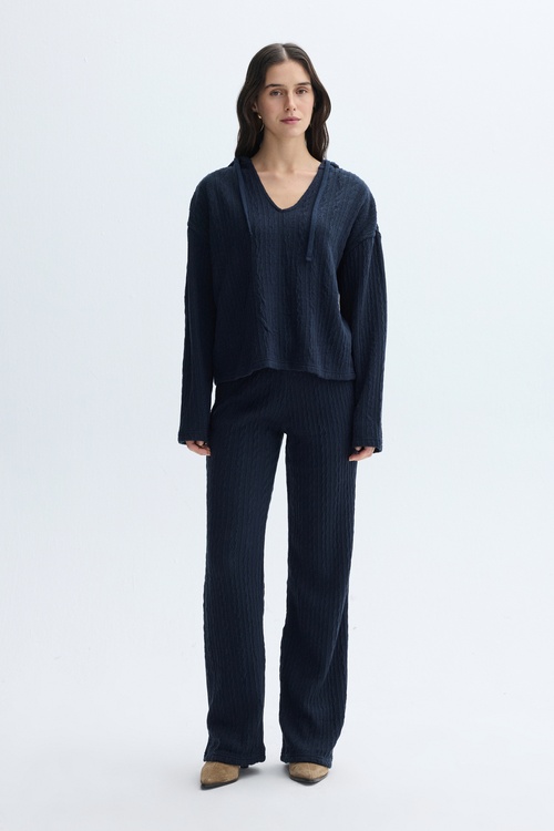 WIDE LEG BELİ LASTİKLİ ÖRME PANTOLON