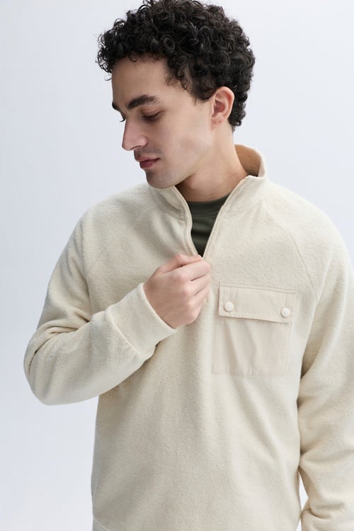 COMFORT FIT FERMUARLI DİK YAKA SWEATSHIRT