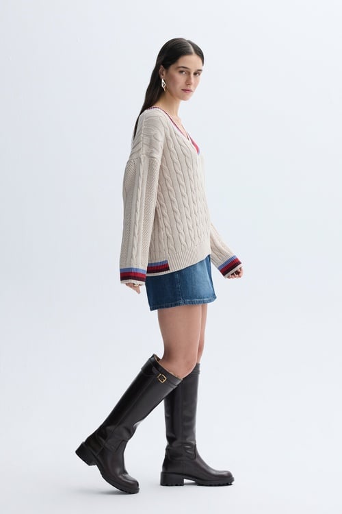 ÇİZGİLİ LOOSE FIT V YAKA KAZAK