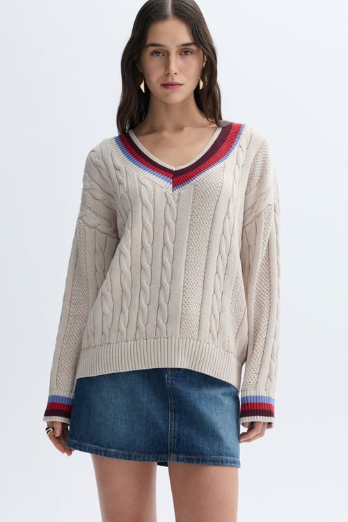 ÇİZGİLİ LOOSE FIT V YAKA KAZAK