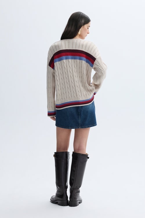 ÇİZGİLİ LOOSE FIT V YAKA KAZAK