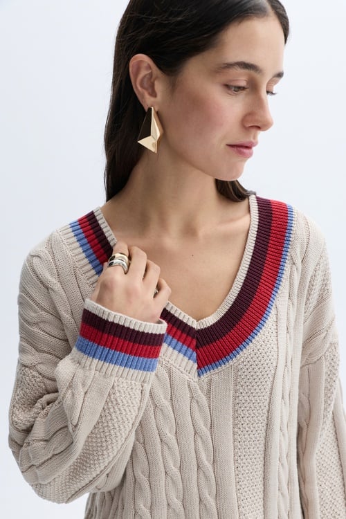 ÇİZGİLİ LOOSE FIT V YAKA KAZAK