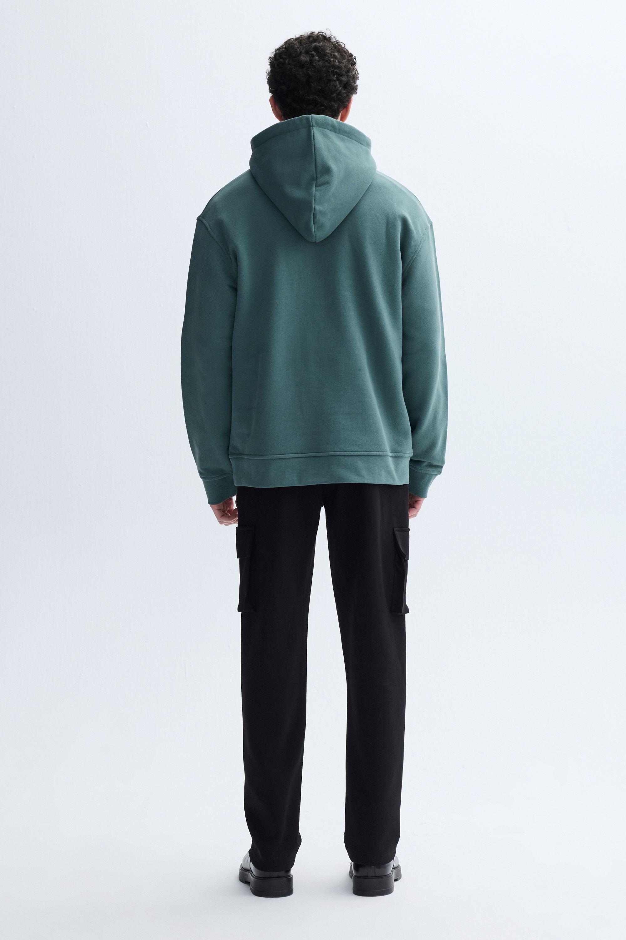 Erkek İndigo Kapüşonlu Kanguru Cepli Oversize Sweatshirt