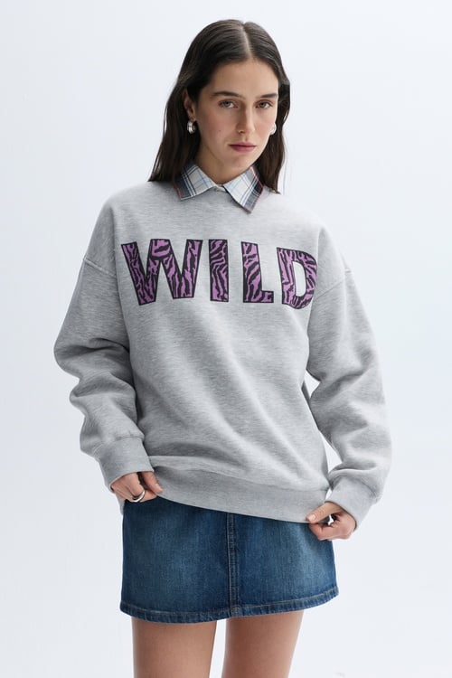 BASKILI BİSİKLET YAKA OVERSIZE SWEATSHIRT