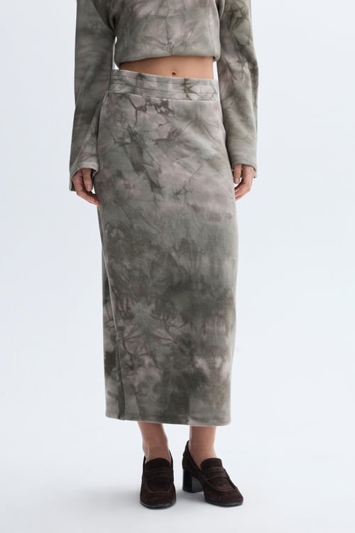 BASKILI YIRTMAÇLI MİDİ ETEK