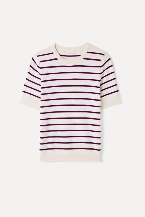 FITTED ÇİZGİLİ KISA KOLLU TRİKO KAZAK