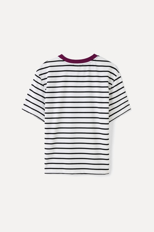  ÇİZGİLİ OVERSIZE BİSİKLET YAKA T-SHIRT