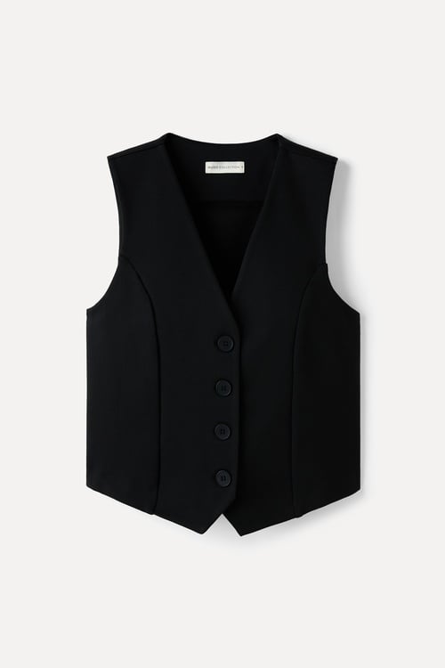 FITTED V YAKA DÜĞMELİ YELEK