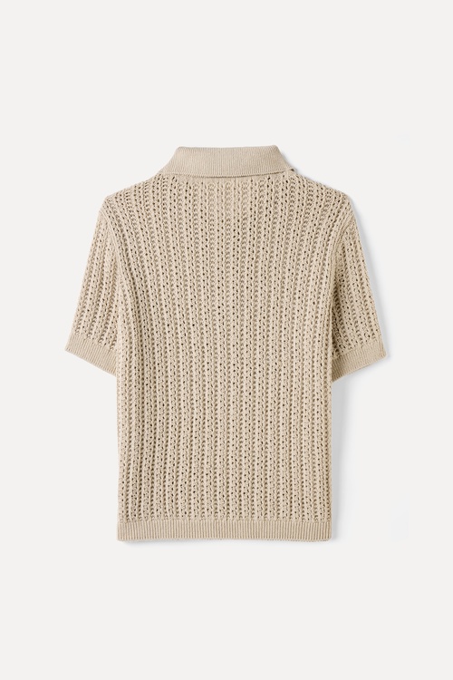  OVERSIZE POLO YAKA KETEN KARIŞIMLI KISA KOLLU KAZAK