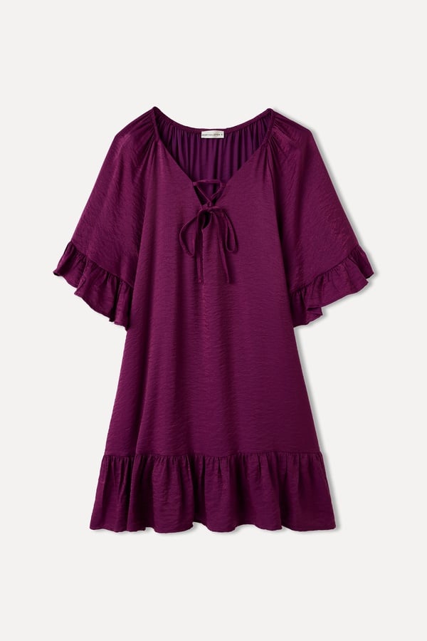 V YAKA KLOŞ MİNİ ELBİSE