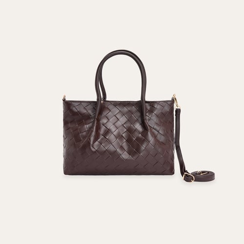 DERİ GÖRÜNÜMLÜ ÖRGÜLÜ EL ÇANTASI