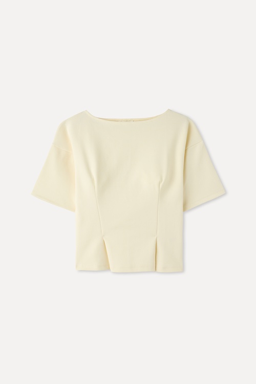  DİKİŞ DETAYLI KISA KOLLU BLUZ