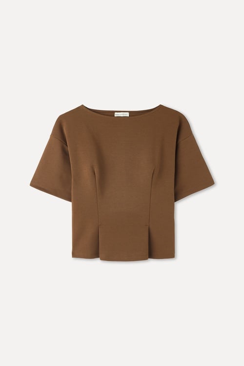 DİKİŞ DETAYLI KISA KOLLU BLUZ