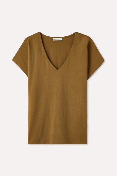 Mudo Kadın Kahverengi Comfort Fit V Yaka T-Shirt