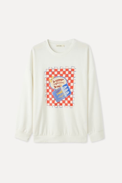  OVERSIZE BASKILI BİSİKLET YAKA SWEATSHIRT