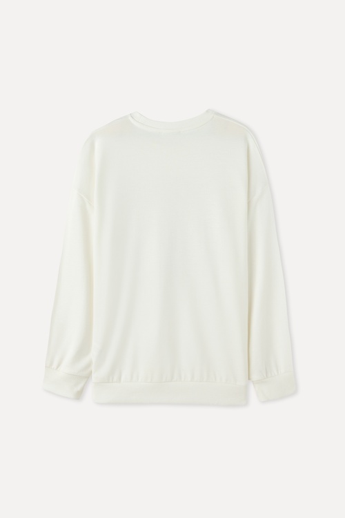  OVERSIZE BASKILI BİSİKLET YAKA SWEATSHIRT