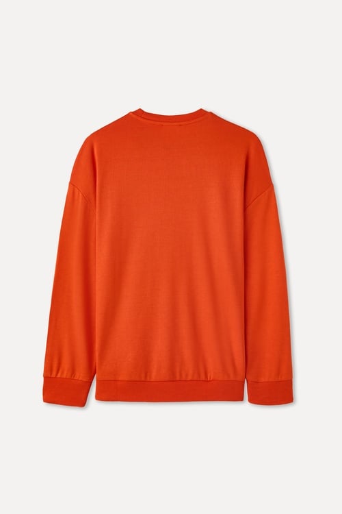  OVERSIZE BASKILI BİSİKLET YAKA SWEATSHIRT