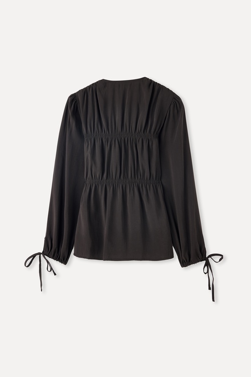  MODAL KARIŞIMLI BÜZGÜLÜ BAĞLAMALI BLUZ