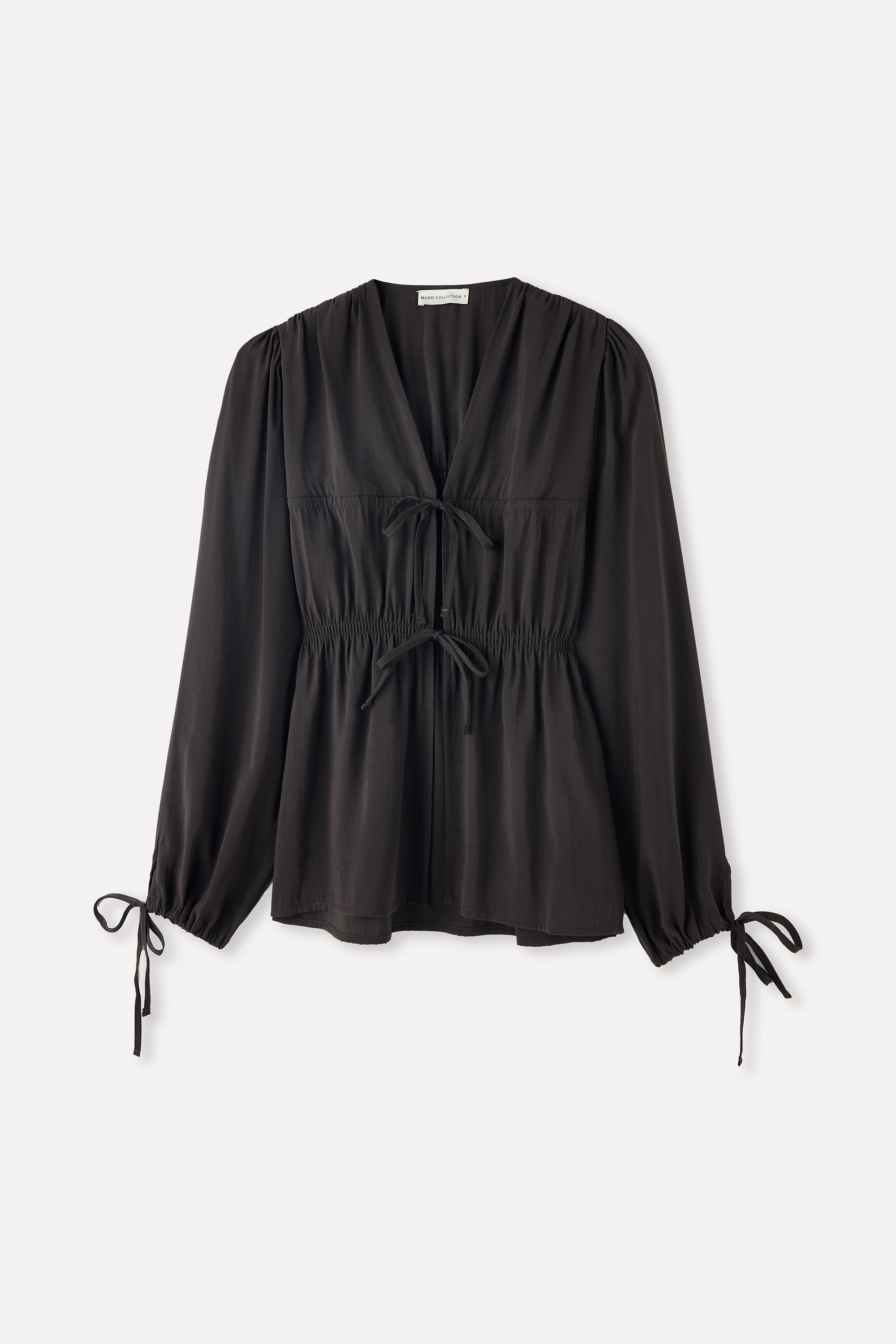 MODAL KARIŞIMLI BÜZGÜLÜ BAĞLAMALI BLUZ