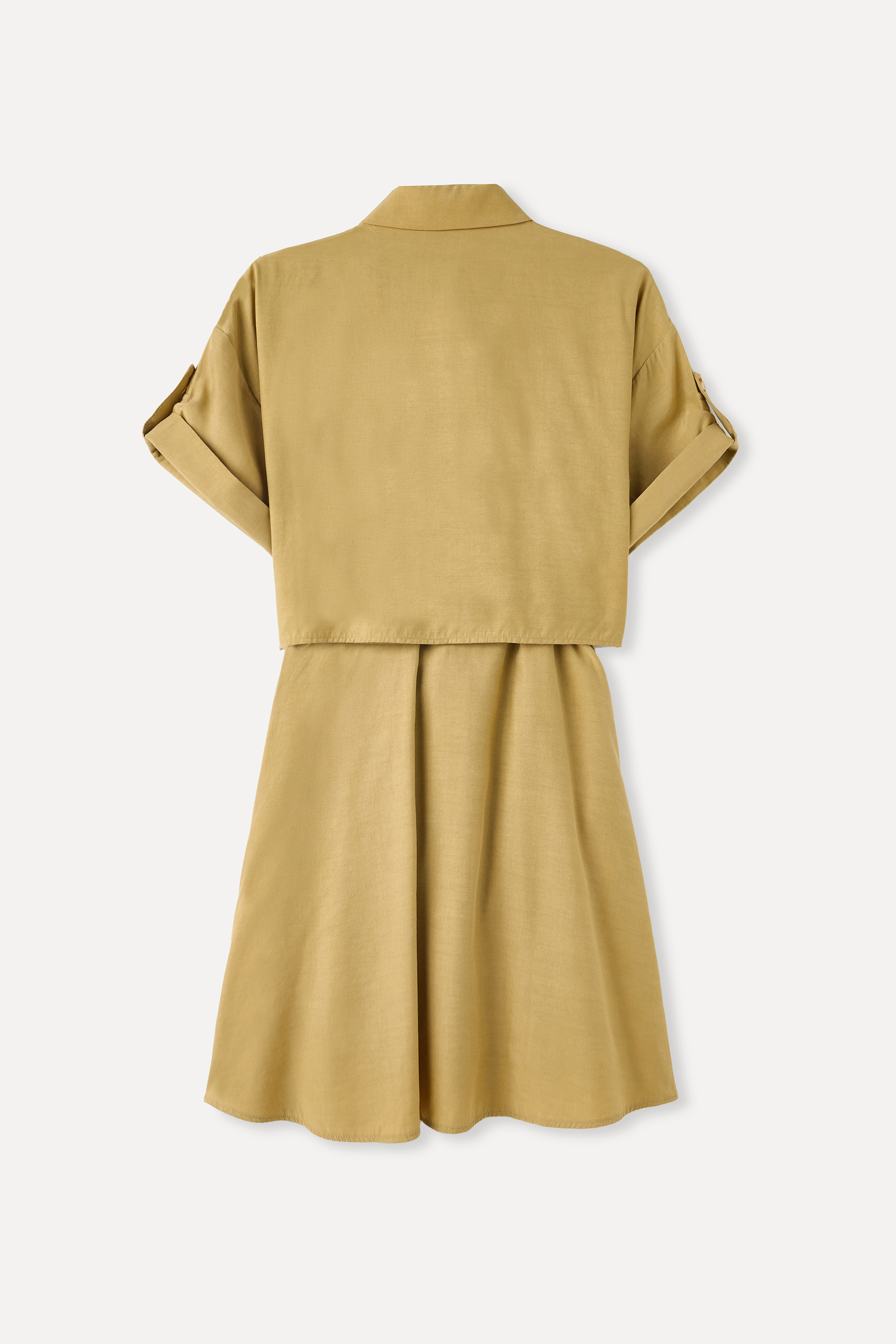 LİYOSEL KARIŞIMLI BELİ BAĞLAMALI MİNİ GÖMLEK ELBİSE