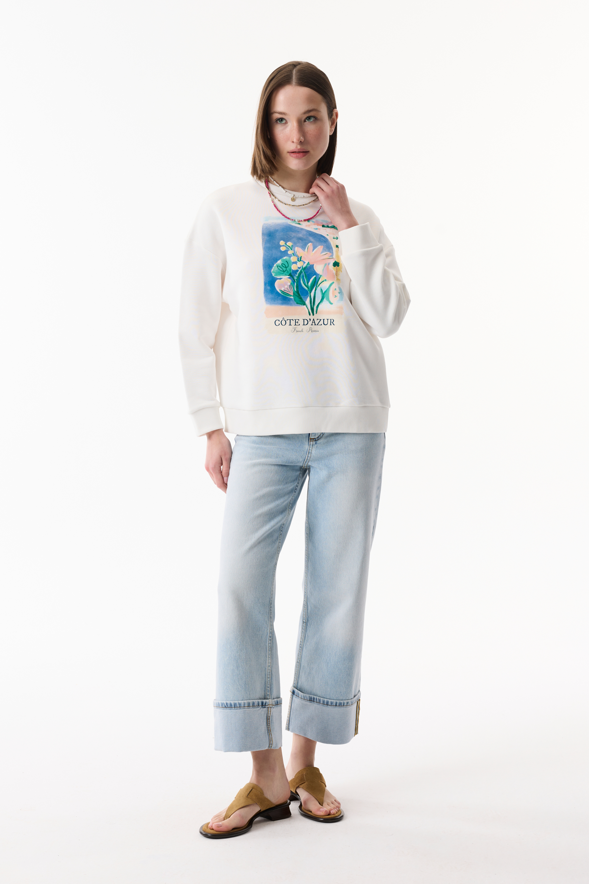 BASKILI BİSİKLET YAKA SWEATSHIRT