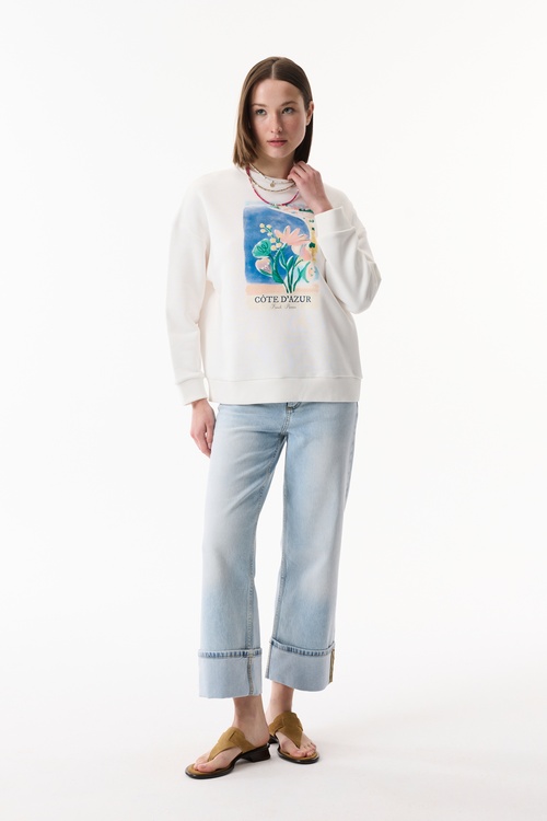  BASKILI BİSİKLET YAKA SWEATSHIRT