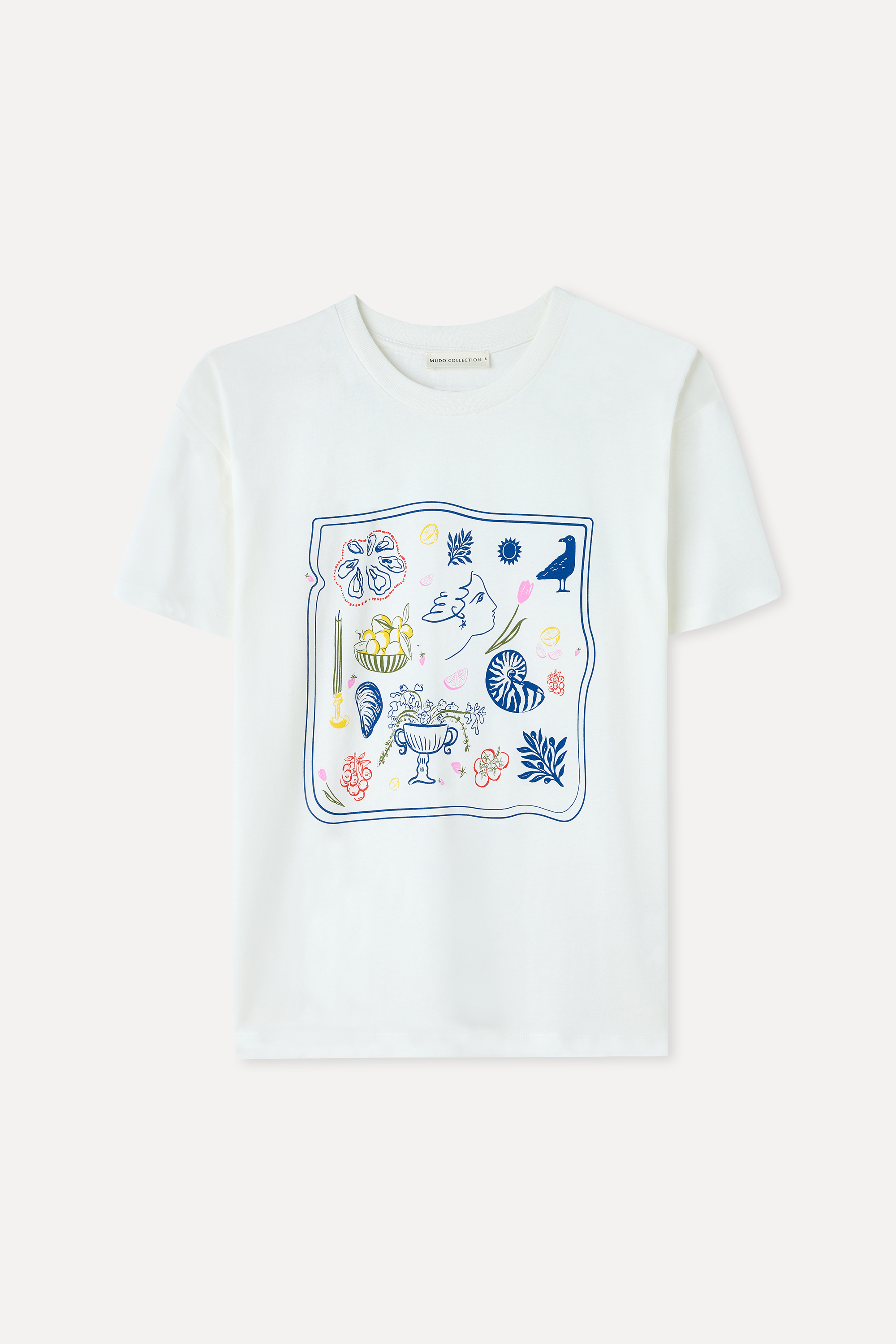 BASKILI OVERSIZE BİSİKLET YAKA T-SHIRT