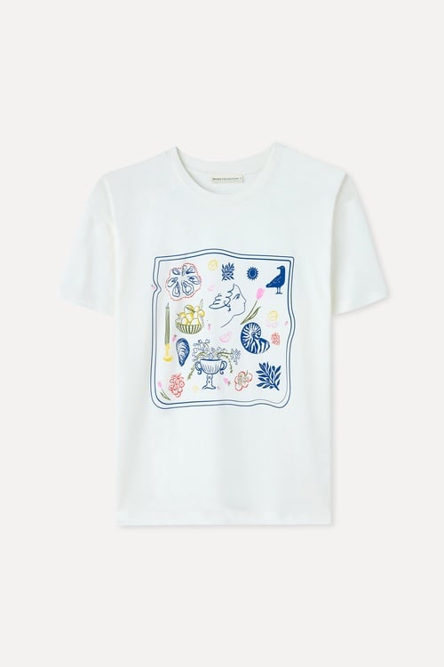 BASKILI OVERSIZE BİSİKLET YAKA T-SHIRT