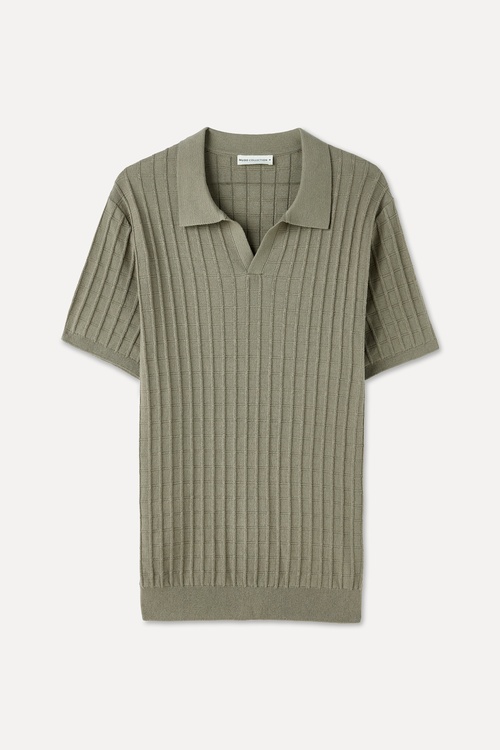 TEKSTÜRLÜ POLO YAKA KISA KOLLU TRİKO KAZAK