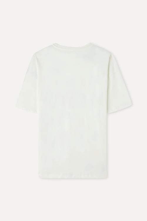 BASKILI OVERSIZE BİSİKLET YAKA T-SHIRT