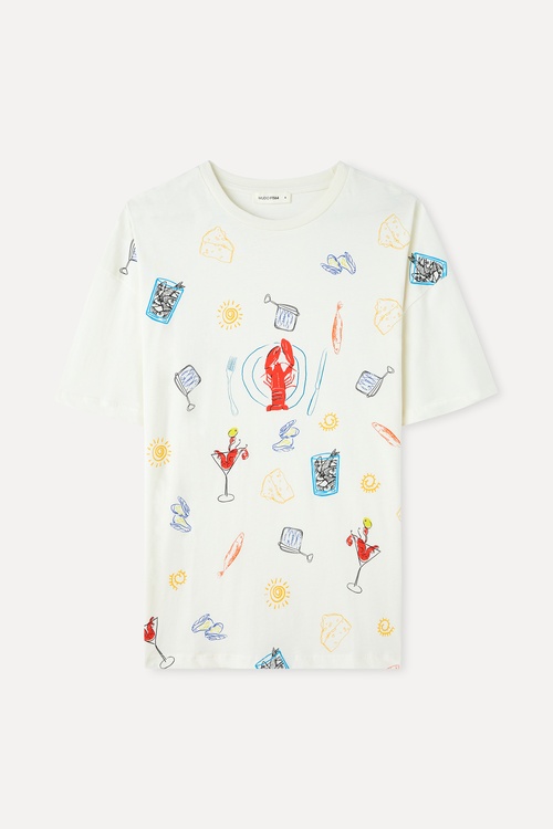 BASKILI OVERSIZE BİSİKLET YAKA T-SHIRT