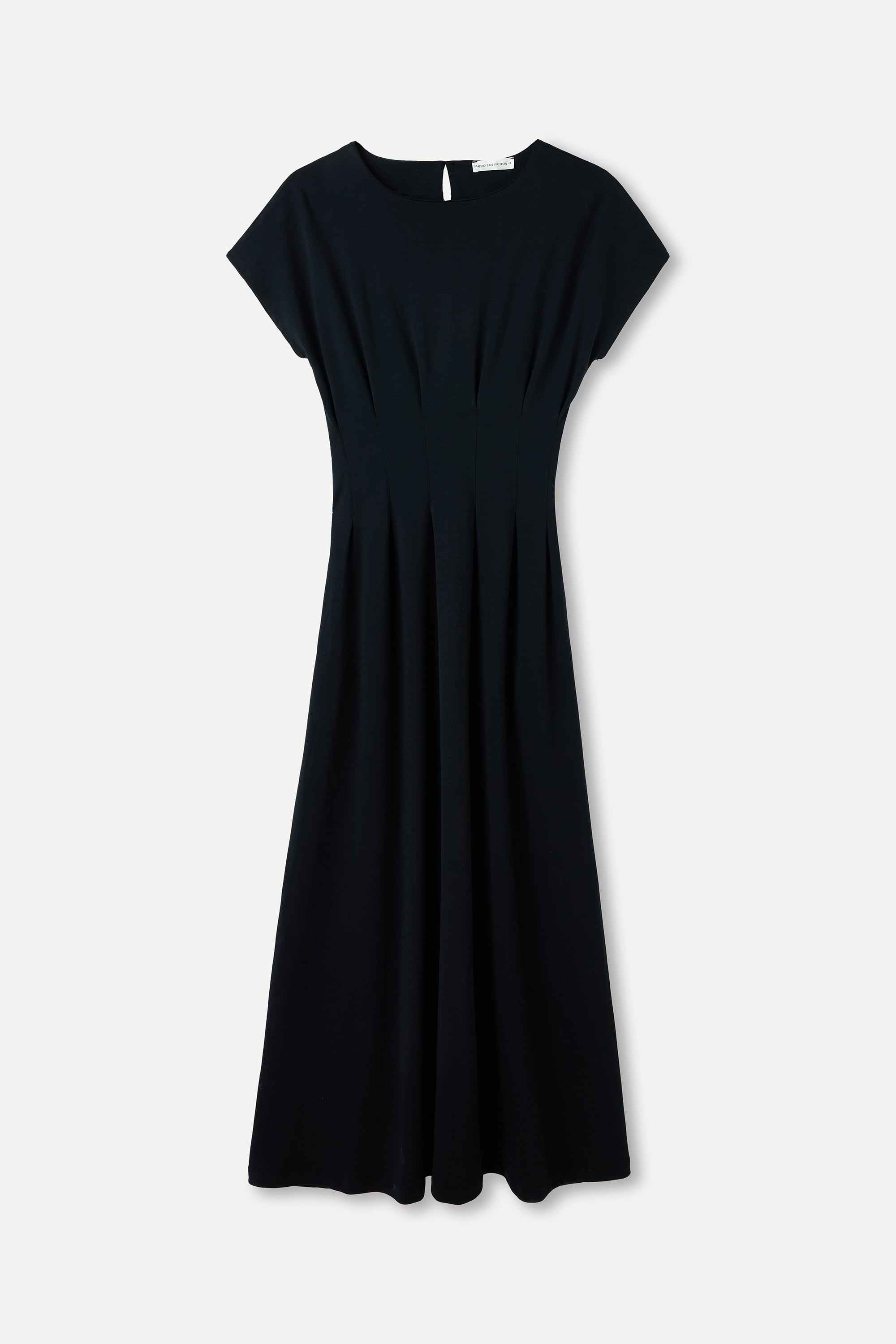 DİKİŞ DETAYLI DÜZ KESİM KISA KOLLU MİDİ ELBİSE