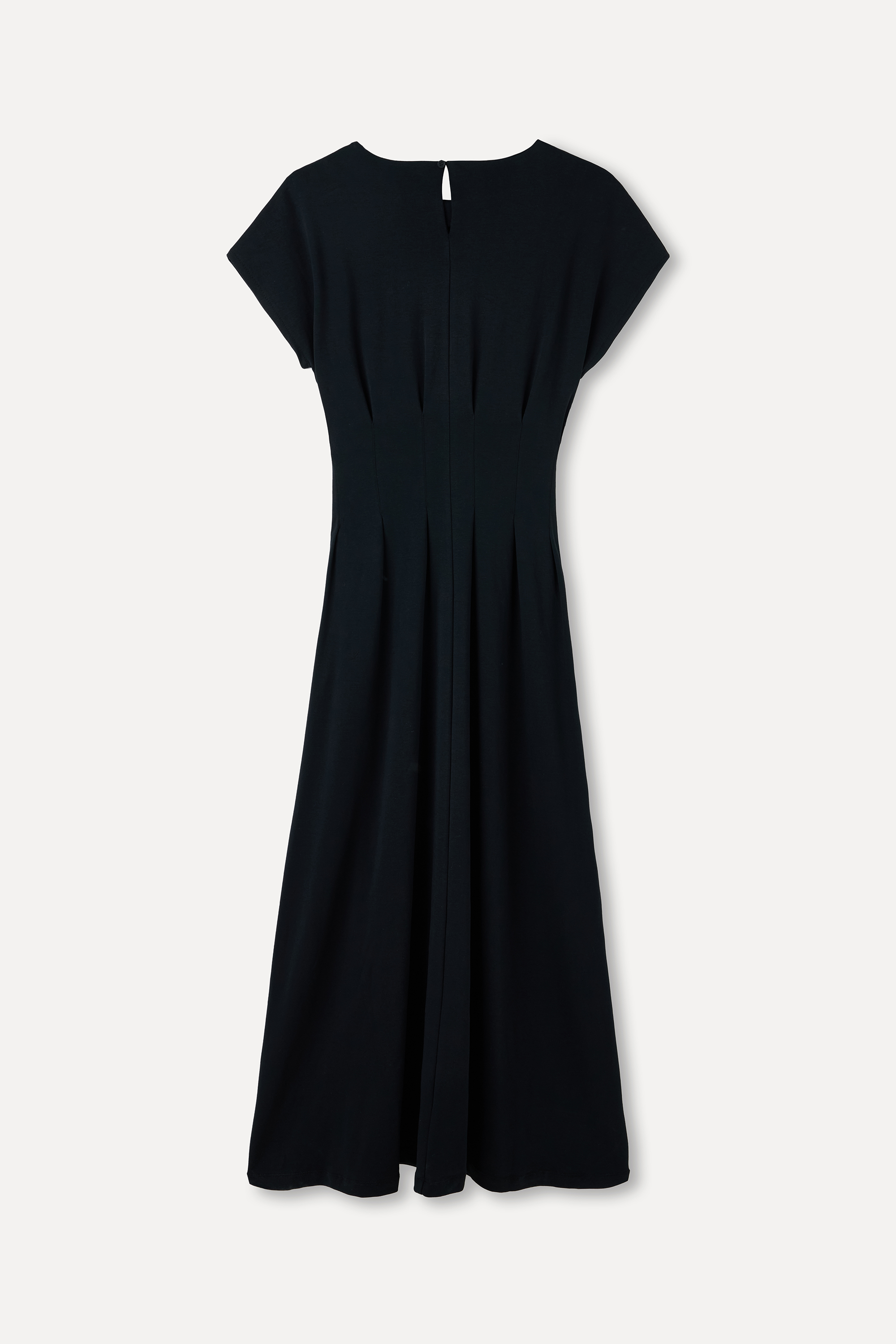 DİKİŞ DETAYLI DÜZ KESİM KISA KOLLU MİDİ ELBİSE