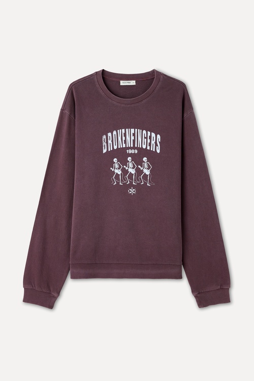  BASKILI COMFORT FIT BİSİKLET YAKA SWEATSHIRT