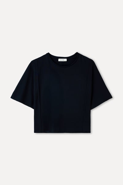 Mudo Kadın Siyah Düşük Kollu Bisiklet Yaka Oversize Crop T-Shirt