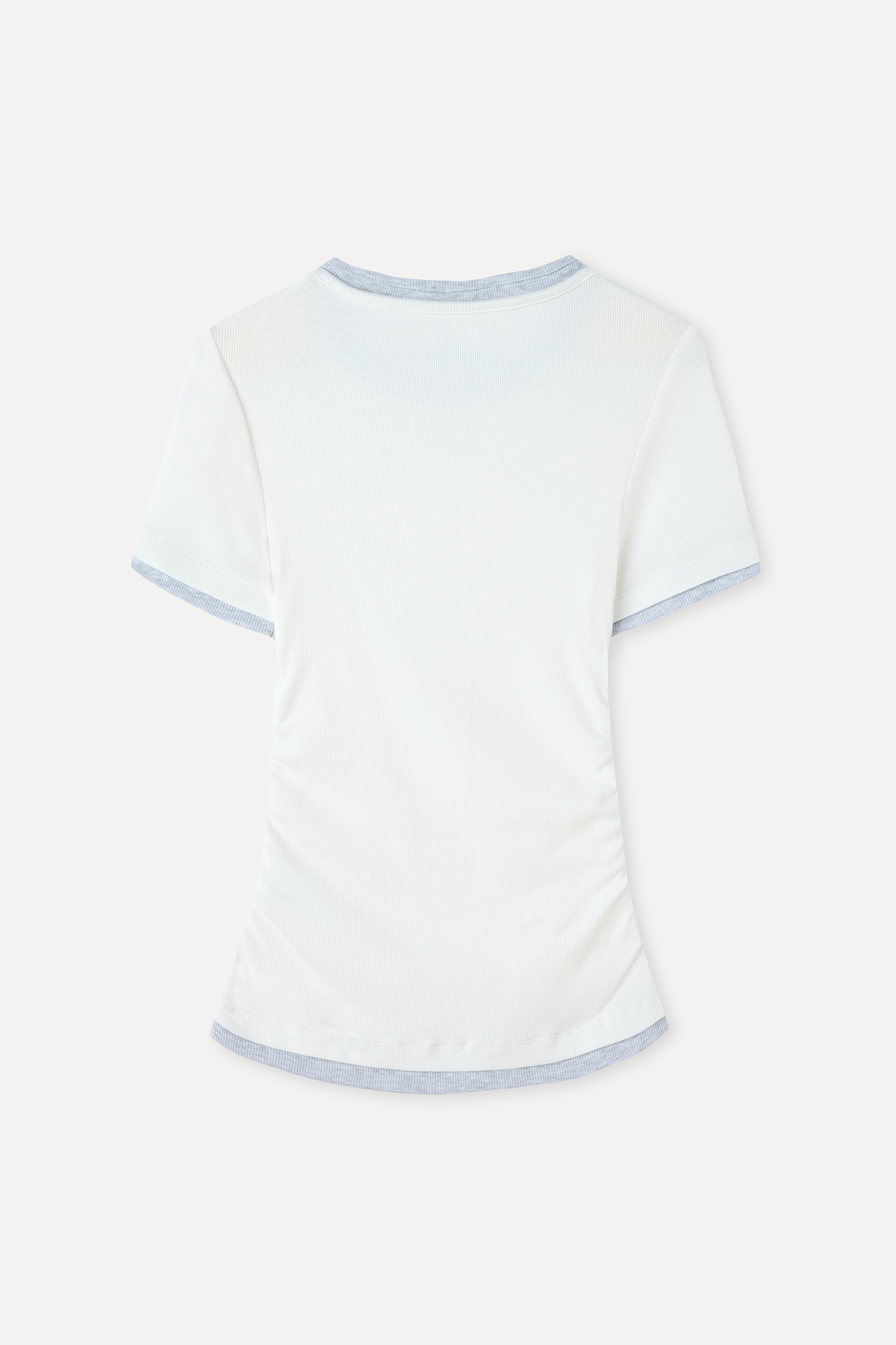 Kadın Kırık Beyaz Fitted Büzgülü Kontrast Bisiklet Yaka T-Shirt