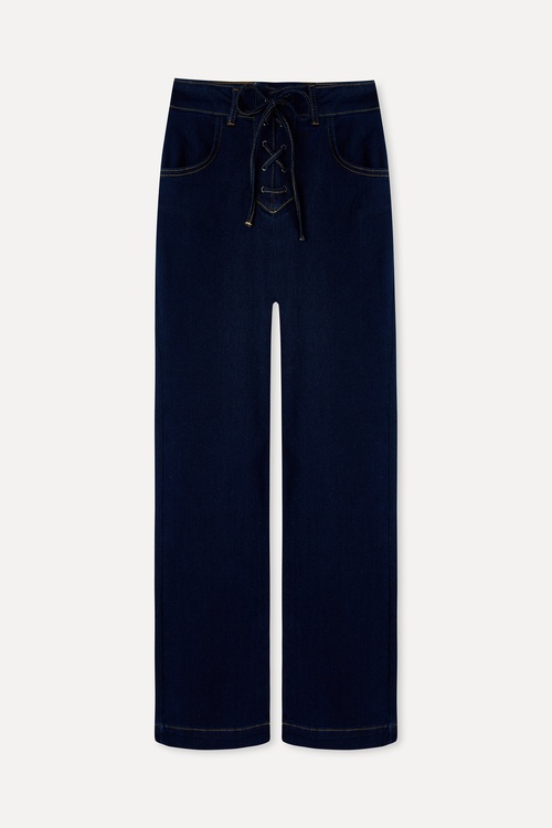 KORSE BAĞLAMALI CROPPED FLARE JEAN PANTOLON