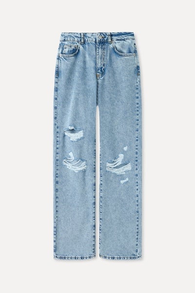 Mudo Kadın Indigo Yıpratmalı Straight Fit Jean Pantolon