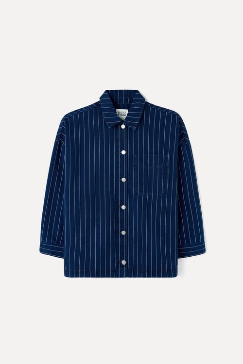 ÇİZGİLİ OVERSIZE DÜĞMELİ JEAN GÖMLEK