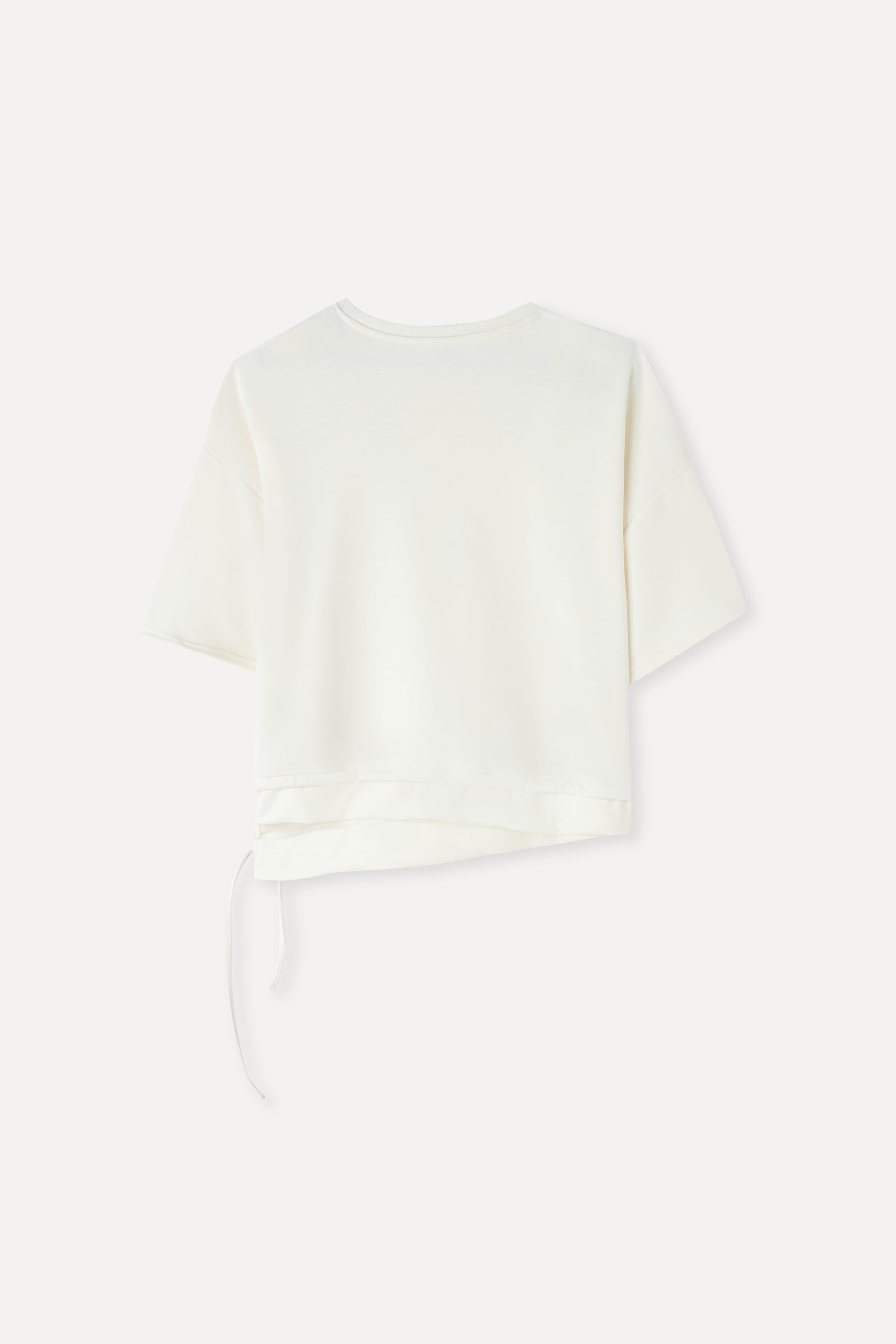 OVERSIZE ASİMETRİK KESİM BAĞLAMA DETAYLI KISA KOLLU SWEATSHIRT