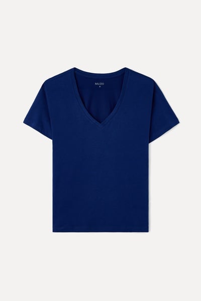 Mudo Kadın Lacivert Pamuklu V Yaka T-Shirt
