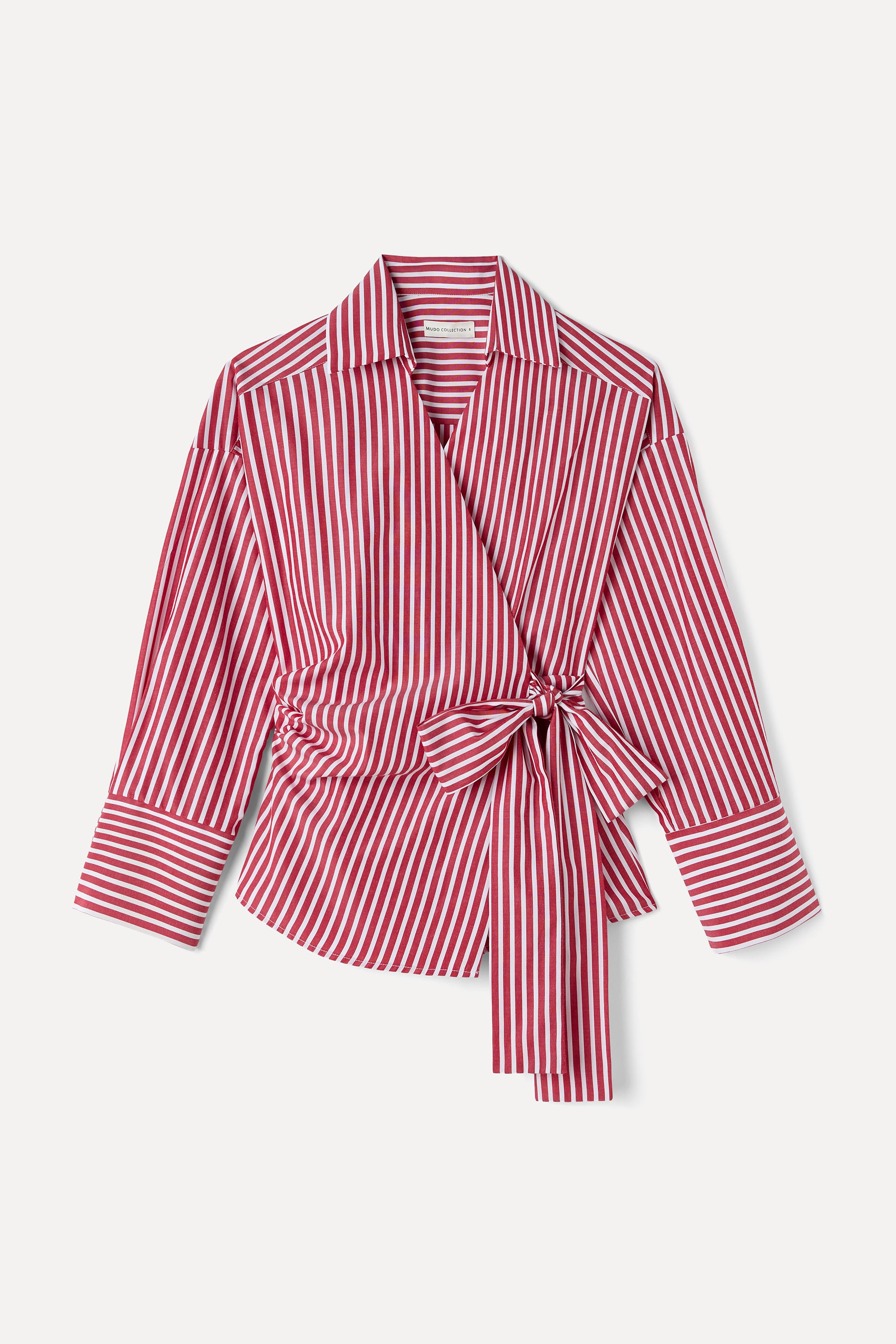 ÇİZGİLİ KRUVAZE BAĞLAMALI OVERSIZE BLUZ