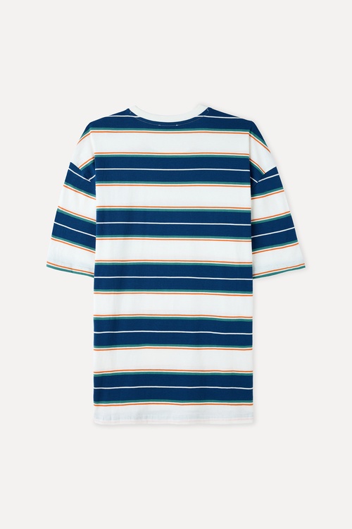  ÇİZGİLİ OVERSIZE BİSİKLET YAKA T-SHIRT