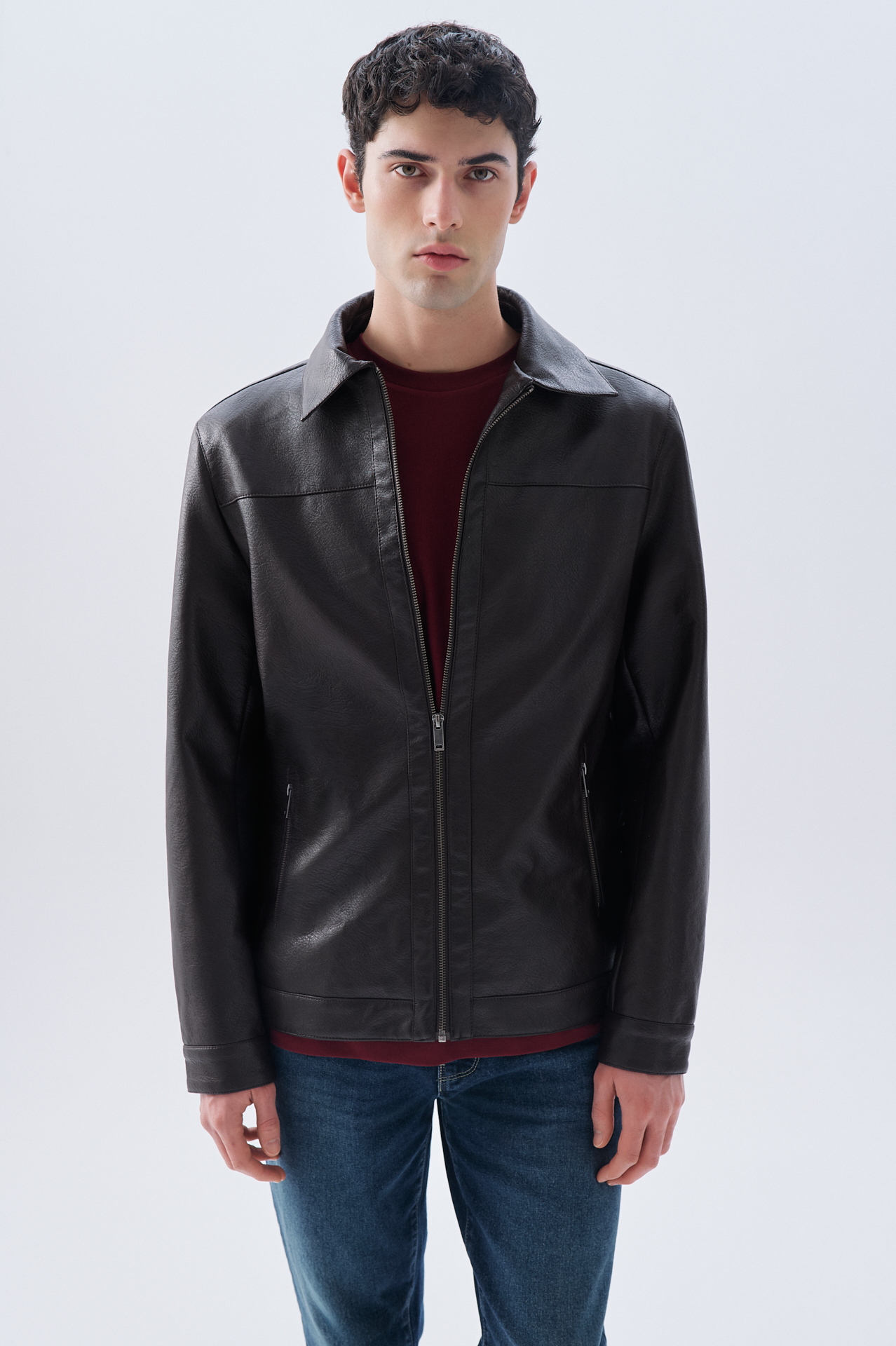 REGULAR FIT SUNİ DERİ CEKET