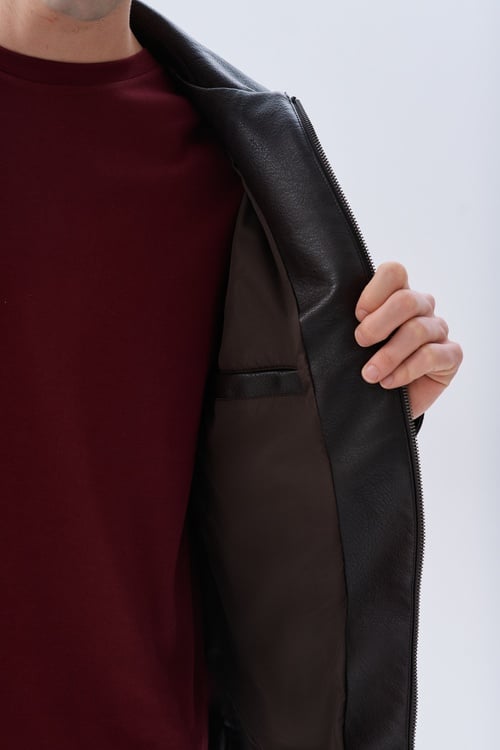 REGULAR FIT SUNİ DERİ CEKET